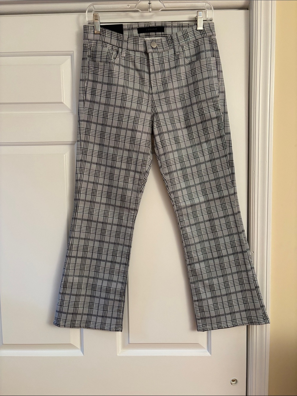 NWT J.Brand Selena Black & Gray Plaid Cropped Jeans